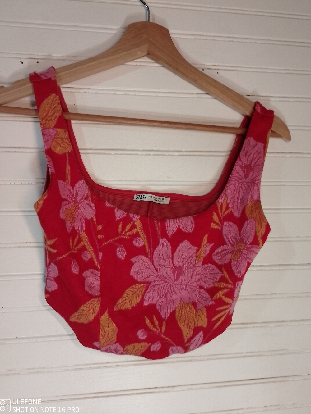 ZARA Red Floral Jacquard Crop Tank Top